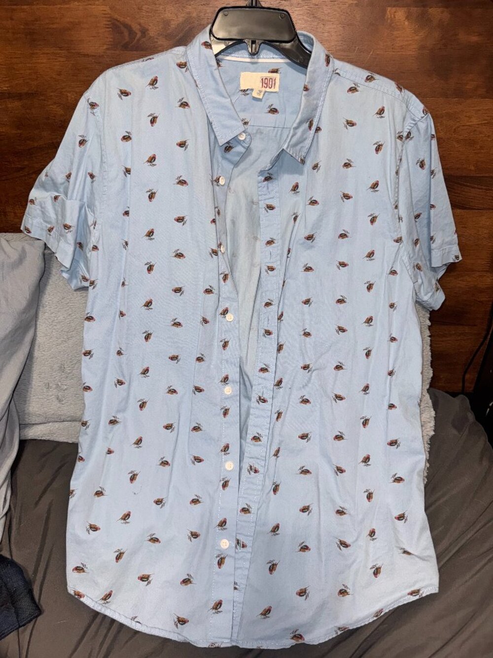 1901 Bird Print Short Sleeve Button Up Shirt Sz XL
